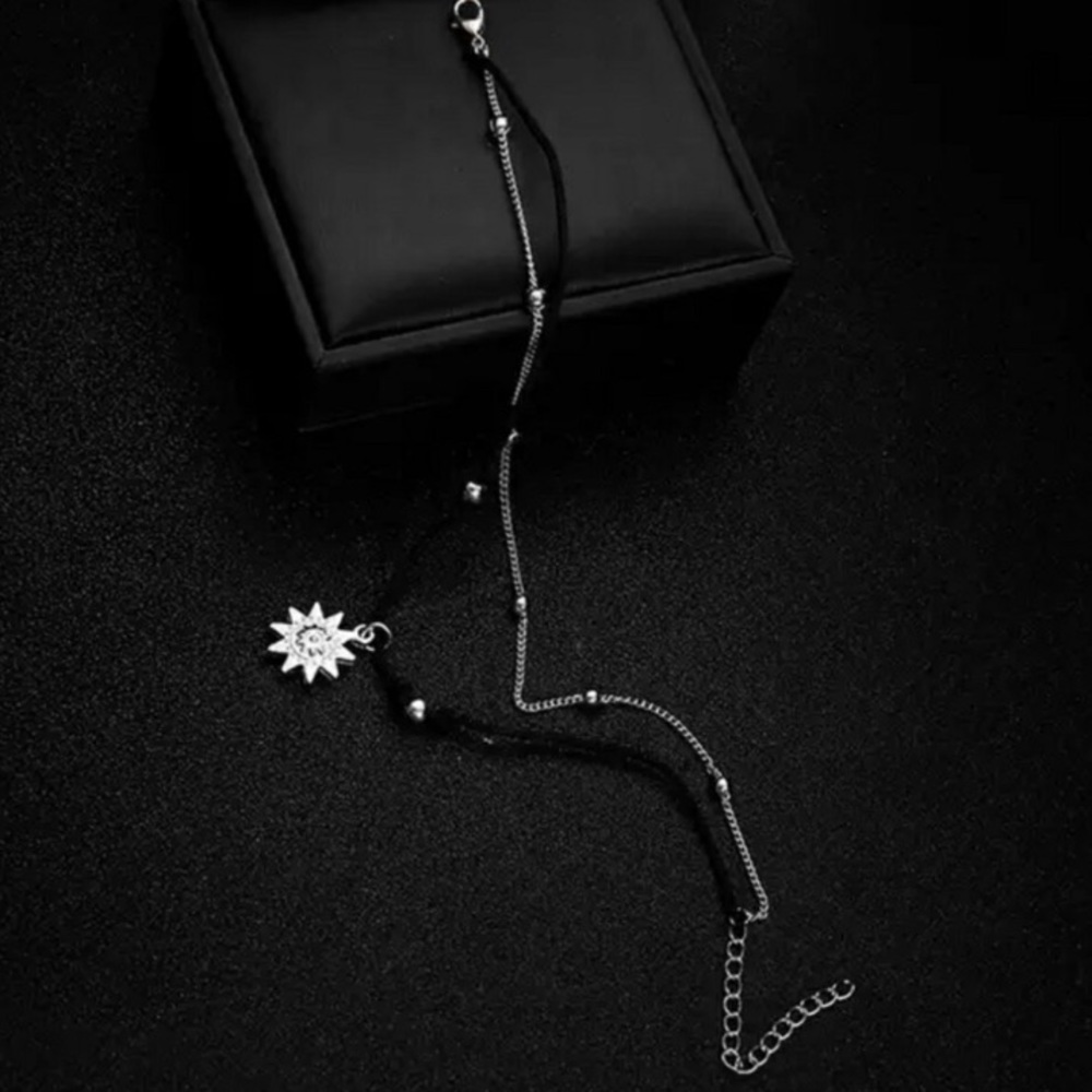 Multi layered black and silver beaded sun anklet - Picture 4 of 5